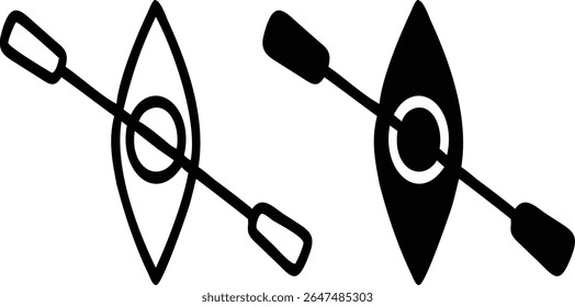 Kayak Icon Set - Ilustração do vetor do símbolo do esporte de canoa preto e branco