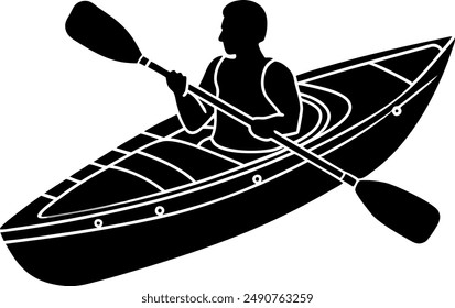 kayak icon silhouette vector art, black and white silhouette design 