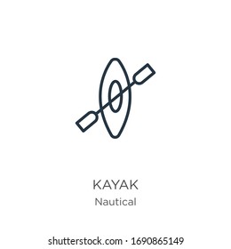 Kayak icon. Thin linear kayak outline icon isolated on white background from nautical collection. Line vector sign, symbol for web and mobile