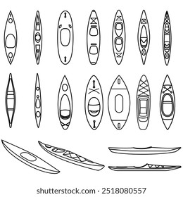 Conjunto de vetores de ícone Kayak. Coleção de sinais de ilustração Kayak. Símbolo ou logotipo de remo.