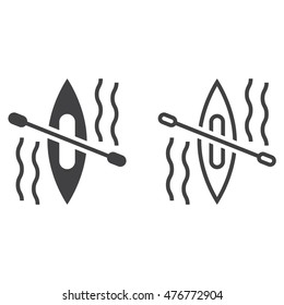kayak line icon, outline and solid vector sign, linear and full pictogram isolated on white, canoe logo illustration