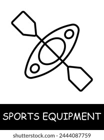 Kayak line icon. Sports equipment, hockey stick, basketball, tennis racket, volleyball, boxing gloves, barbell, dumbbells, jump rope, skis. Vector line icon for business and advertising