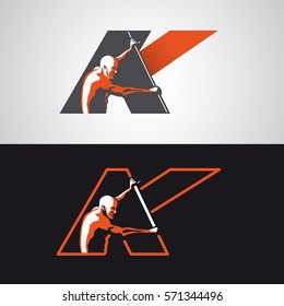kayak logo with big K letter and human character