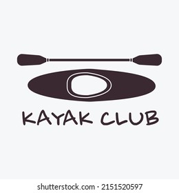 Kayak logo boat and paddle silhouette simple style.