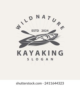 Kayak logo canoe paddle wild adventure river design vector illustration vintage style