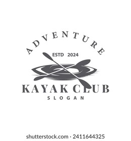 Kayak logo canoe paddle wild adventure river design vector illustration vintage style