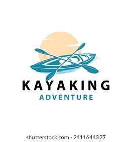 Kayak logo canoe paddle wild adventure river design vector illustration vintage style