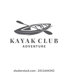 Kayak logo canoe paddle wild adventure river design vector illustration vintage style