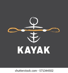 kayak logo created in tribal style with paddle