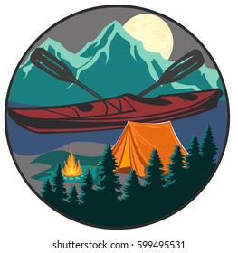 Kayak logo on the background of mountains