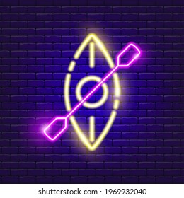 Kayak neon icon. Vector illustration for the design of advertising, website, promotion, banner, brochure, flyer. Water transport concept