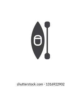 Kayak and oar top view vector icon. filled flat sign for mobile concept and web design. Canoe with paddle simple glyph icon. Rafting symbol, logo illustration. Pixel perfect vector graphics