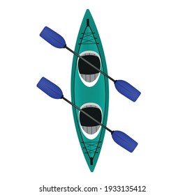 Kayak with oars. Double kayak for river rafting, water tourism, on a white background. Vector illustration.