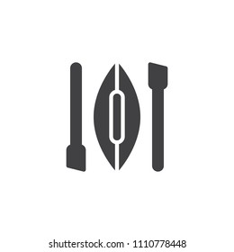 Kayak and oars vector icon. filled flat sign for mobile concept and web design. Canoe with paddle simple solid icon. Symbol, logo illustration. Pixel perfect vector graphics