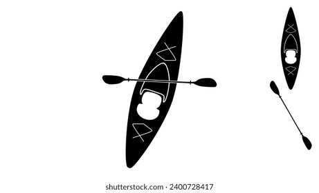 Kayak with paddle, black isolated silhouette