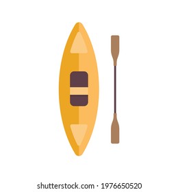 Kayak with paddle. Flat vector illustration isolated on white background. Exteme sport equipment. Rafting and kayaking