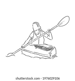 Kayak with paddle hand drawn outline doodle icon. Kayaking vector sketch illustration for print, web, mobile and infographics isolated on white background.