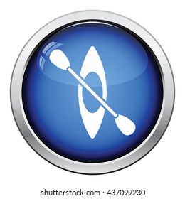 Kayak and paddle icon. Glossy button design. Vector illustration.
