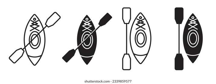 kayak with paddle icon set in black filled and outlined style. suitable for mobile app, and website UI design.