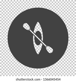 Kayak and paddle icon. Subtract stencil design on tranparency grid. Vector illustration.