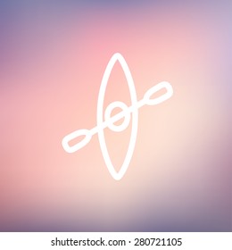 Kayak with paddle icon thin line for web and mobile, modern minimalistic flat design. Vector white icon on gradient mesh background.