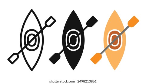 Kayak con colección de Vector Paddle Iconicon en estilo perfilado y sólido