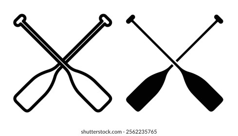 Kayak paddle Icons pack in outlined and flat versions