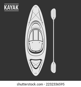 Kayak with paddle isolated on a dark background. Vector illustration