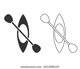 Kayak And Paddle line Icon set. Shadow Reflection Design. Vector Illustration