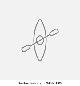 Kayak with paddle line icon for web, mobile and infographics. Vector dark grey icon isolated on light grey background.