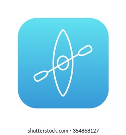 Kayak with paddle line icon for web, mobile and infographics. Vector white icon on the blue gradient square with rounded corners isolated on white background.
