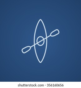 Kayak with paddle line icon for web, mobile and infographics. Vector light blue icon isolated on blue background.