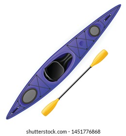 Kayak and paddle - modern rafting canoe top and side view