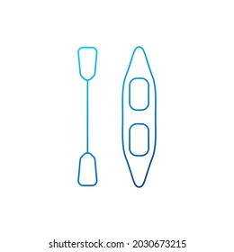 Kayak with paddle outline icon. Maldives entertainment. Exotic vacation. Blue gradient symbol. Isolated vector stock illustration