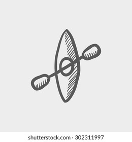 Kayak with paddle sketch icon for web and mobile. Hand drawn vector dark gray icon on light gray background.