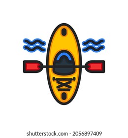Kayak with paddle, sport filled outline icons. Vector illustration. Editable stroke. Isolated icon suitable for web, infographics, interface and apps.