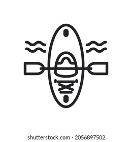 Kayak with paddle, sport outline icons. Vector illustration. Editable stroke. Isolated icon suitable for web, infographics, interface and apps.