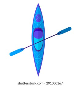 Kayak and paddle square icon. Vector illustration of Outdoor activities elements - kayak and rowing oar. Kayak isolated, sea kayak