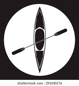 Kayak and paddle square icon. Vector illustration of Outdoor activities elements - kayak and rowing oar. Kayak isolated, sea kayak