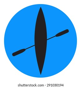 Kayak and paddle square icon. Vector illustration of Outdoor activities elements - kayak and rowing oar. Kayak isolated, sea kayak