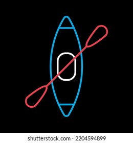 Kayak with paddle vector isolated on black background icon. Camping sign. Graph symbol for travel and tourism web site and apps design, logo, app, UI