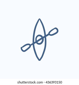 Kayak with paddle vector sketch icon isolated on background. Hand drawn Kayak with paddle icon. Kayak with paddle sketch icon for infographic, website or app.