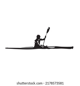 Kayak paddling, male athlete, water sport. Abstract isolated vector silhouette