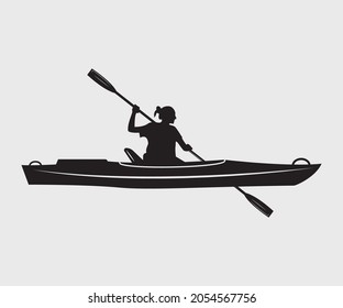 kayak Printable Vector Illustration. Kayaking silhouettes vector. Set of silhouettes of people swimming in a canoe.	
