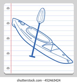 Kayak River Sea Notebook School Doodle Icons Hand Made vector illustration sketch.