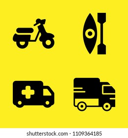 kayak, scooter, truck and ambulance vector icon set. Sample icons set for web and graphic design