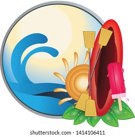 Kayak, sea, sun, summer illustration, poplar