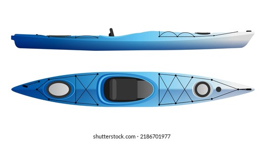 Kayak in side and top view - modern boat for active leisure