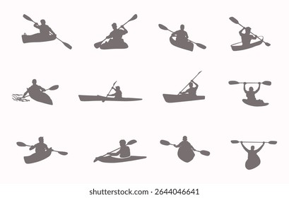 Kayak silhouettes, Canoe silhouette, Kayaking silhouette, Kayak vector, Kayak clipart.