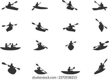 Kayak silhouettes, Canoe silhouette, Woman kayaking silhouette, Kayaking silhouette, Kayak vector set svg